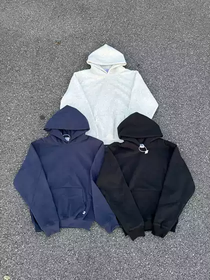 Russell 90S Pure Color Basic Brushed 420g Fleece Hooded Sweatshirt Tight Waist Cleanfit Commuter Hoodie
