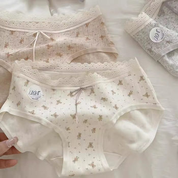 Spring and summer 10A baby cotton underwear women's cotton bear breathable young girl's cotton long crotch ladies briefs