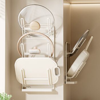 Household Punch-Free Pot Lid Rack Wall-Mounted Kitchen Storage Rack Multi-Functional Pot Lid Placer Pot Lid Storage Rack