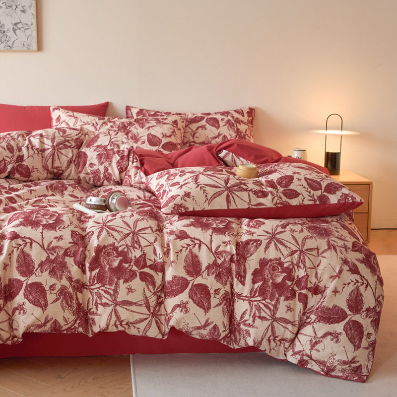 Category a Mother and Baby 100% Cotton Brushed European Retro Style Pure Cotton Bed Four-Piece Set Student Dormitory Bed Three-Piece Set