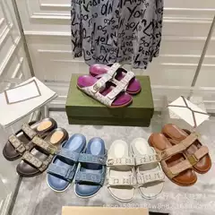 G's 2025 Sandals for Women, Thick-Soled Embroidered Velcro Flat Slippers, Roman Beach Half-Slippers, Breathable and Comfortable Women's Shoes