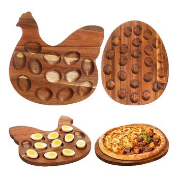 Creative Household Wooden Egg Tray Wooden Double-Sided Usable Deli Board Kitchen Solid Wood Egg Tray with Handle