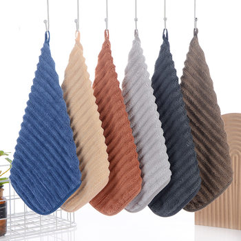 Candy strip coral fleece square towel soft absorbent lint-free hanging towel kitchen bathroom quick-drying towel