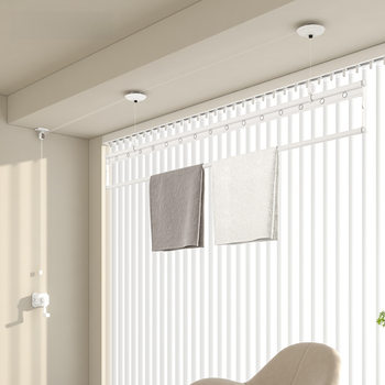 Adjustable Clothes Drying Rack for Balcony, Household Single Rod Clothes Drying Rod, Manual Clothes Hanging Rack, Top-Mounted for Small Spaces