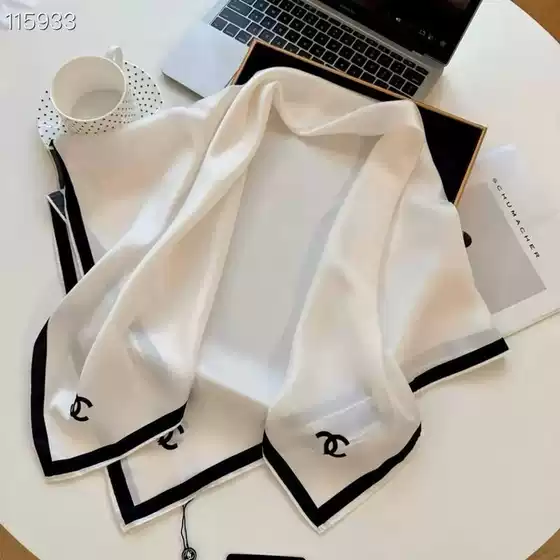 Chanel-Style Printed Women's 90 Large Square Silk Scarf, Spring and Autumn Thin Fashion Shawl, Popular Live-Stream Scarf