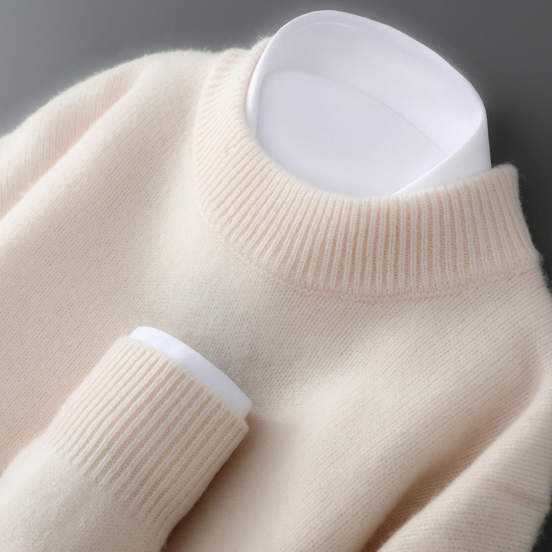 羊毛衫男士100纯羊毛套头半高领毛衣秋冬新款宽松针织打底羊绒衫