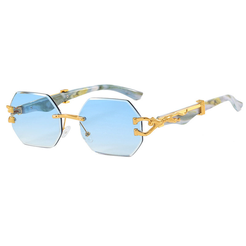 Cross-Border Leopard Head Frameless Polygonal Irregular Sunglasses European and American Cut-Edge Sunglasses Internet Celebrity Street Photography Sunglasses