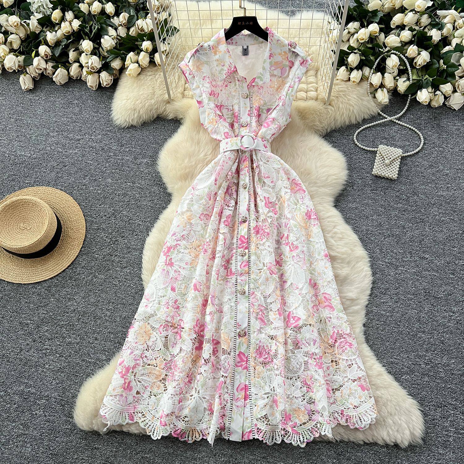 Lace Maxi Dress for Women Elegant Hollow Out Design Summer Casual Wear Available in Multiple Colors and Sizes