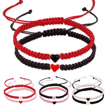 European and American cross-border Red Love bracelet suit handmade woven peach heart couple bracelet all-match black bracelet