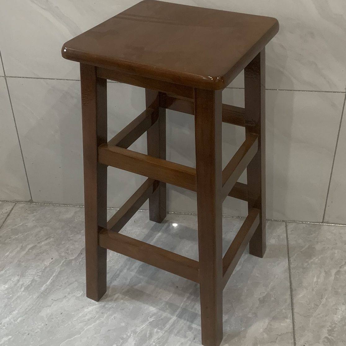 Solid Wood High Chair Footstool Square Stool for Home Living Room and Dining Room, Natural Wood Trendy Square Stool with Mortise and Tenon Joints