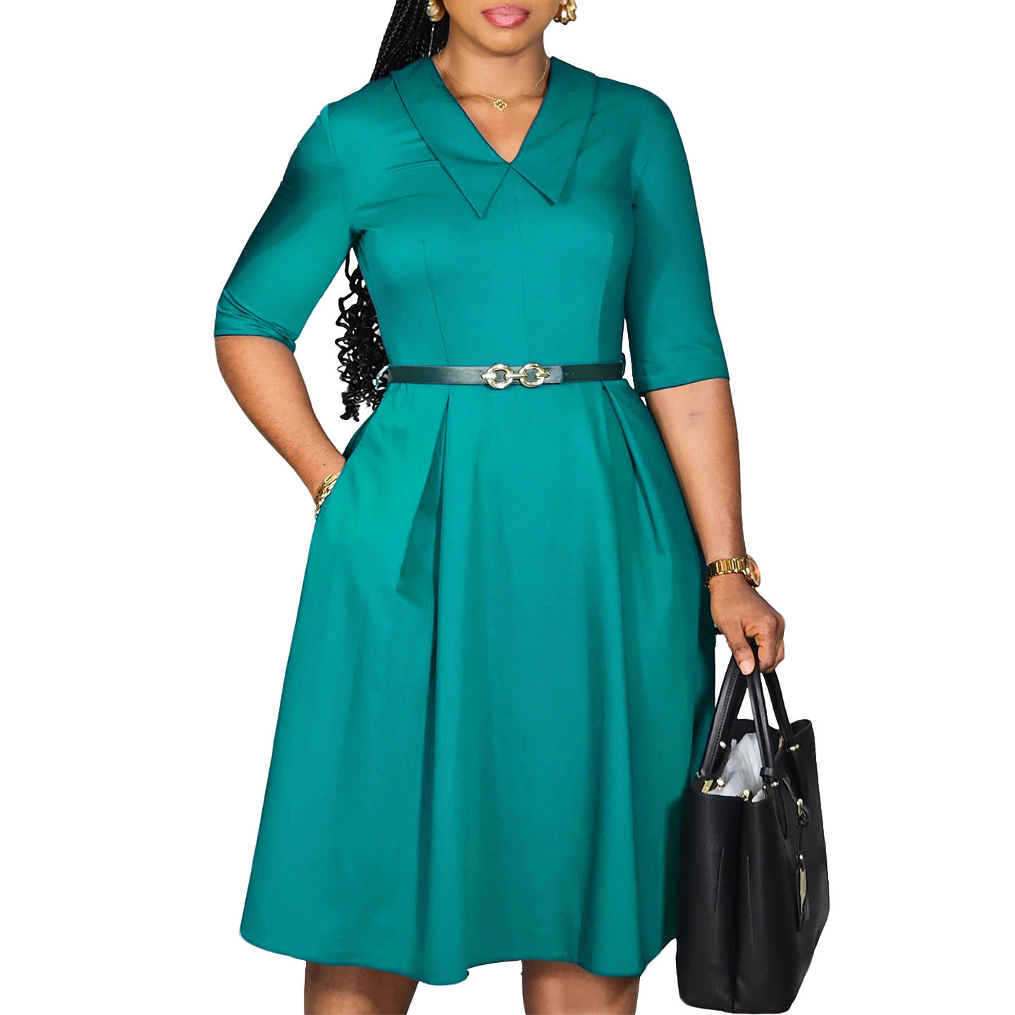 Elegant Solid Color African Dress Womens Fashion Short Sleeve Stylish Silhouette Perfect for Casual or Formal
