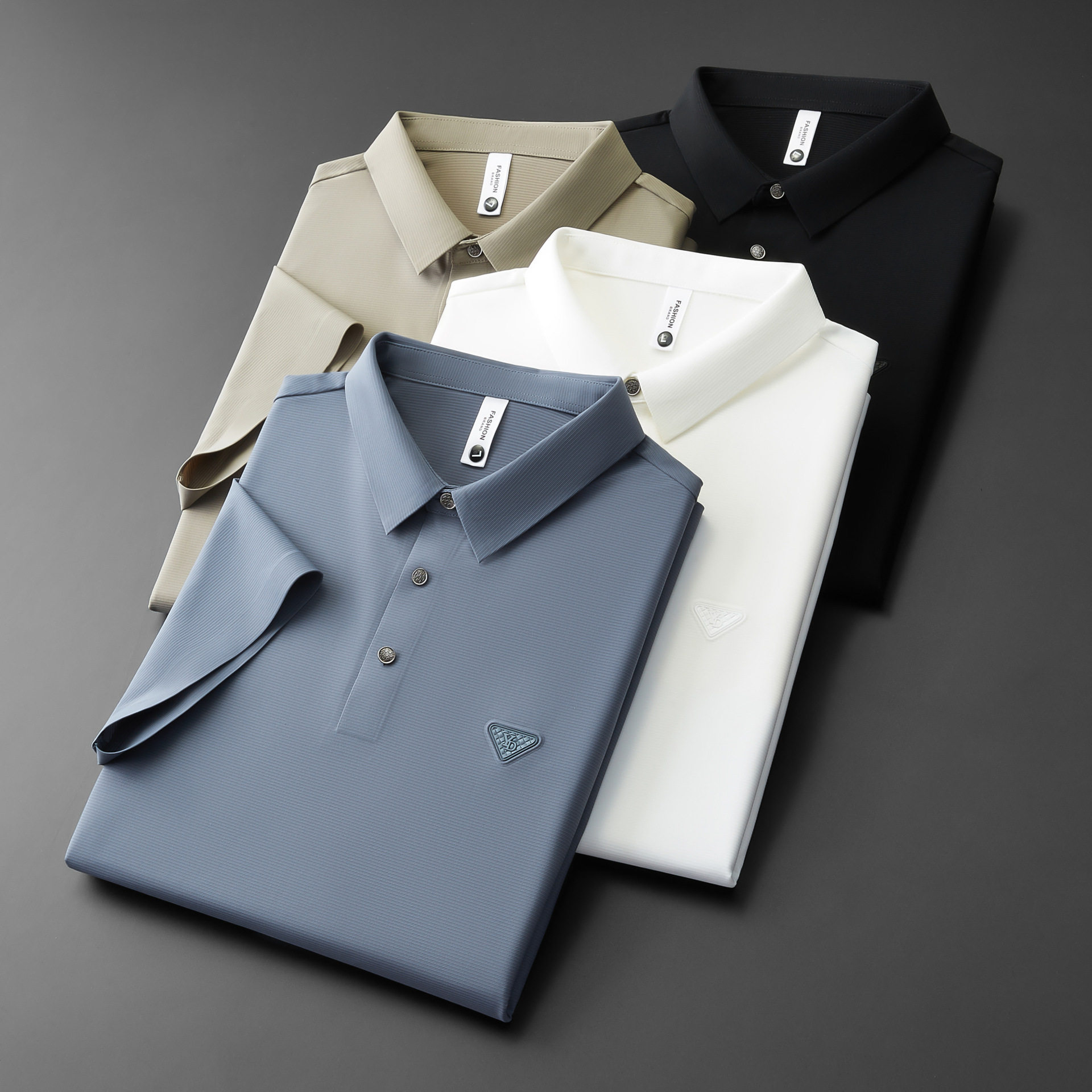 ไร้รอยต่อลามิเนตแขนสั้นเสื้อโปโลผู้ชายธุรกิจสบายๆฤดูร้อนบางไ...