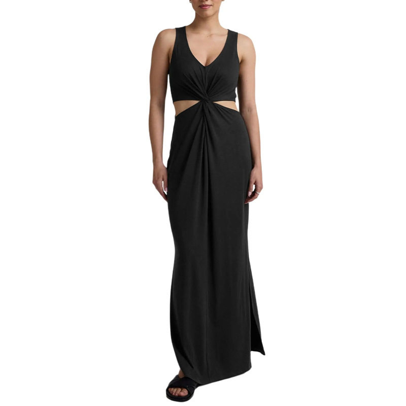 Summer Long Dress for Women Elegant V Neck Solid Color Lightweight Fabric Perfect for Casual or Formal Occasions