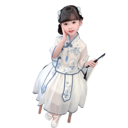 汉服儿童中国套装女童洋气古风夏季复古宝宝唐装青花瓷网红夏款