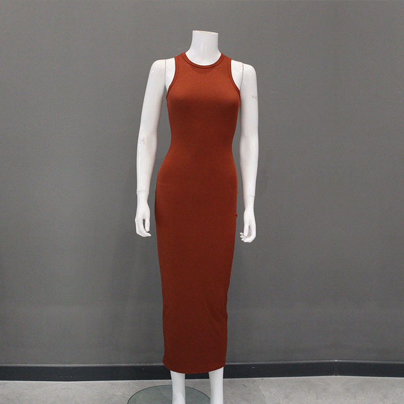 Womens Fashion Sleeveless Bodycon Dress Round Neck Elegant Fit Color Block Design Perfect for Parties and Events