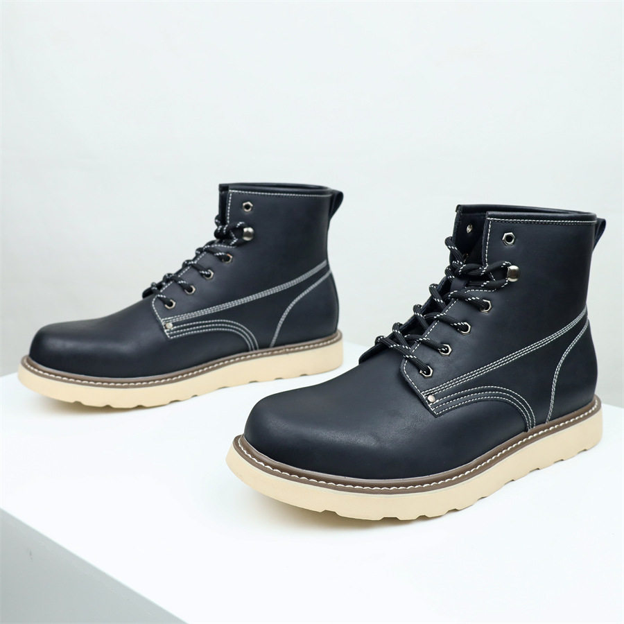 Giày Boot Nam Cổ Cao Da Bóng Công Sở Phong Cách Anh Quốc Chiều Cao Đế Khoảng 4cm Màu Nâu
