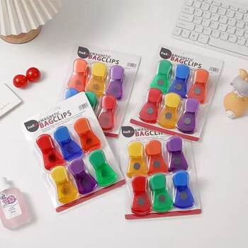 Spot Wholesale Kitchen Magnetic Sealing Clip Multi-Color Snack Moisture-Proof Storage Plastic Clip Refrigerator Magnetic Sealing Clip