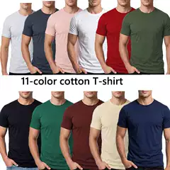 Men's Cotton Round-Neck Solid Color T-Shirt, Versatile for Everyday Wear, Basic Summer Style, Unisex Regular Shoulder Slim-Fit Short-Sleeve T-Shirt