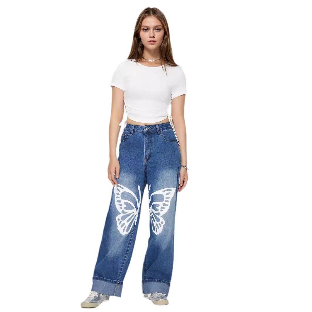 High Waisted Straight Leg Jeans Vintage Style Casual Fit Comfortable Fabric Perfect for Everyday Wear Wholesale