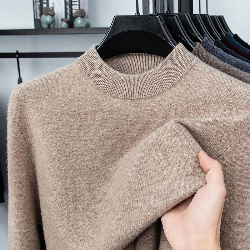 新款男装全羊毛12针圆领100%绵羊毛长袖上衣秋冬330克针织衫毛衣