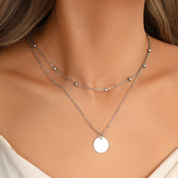 Cross-border Retro Simple Style Double-layer Round Necklace Clavicle Chain Alloy Bead Chain Disc Pendant Necklace Collar for Women
