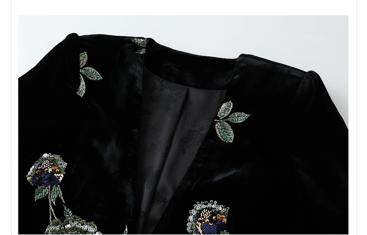 Áo khoác dạ thêu sequin dáng rộng cổ chữ V nữ — Áo khoác ruy băng vàng đen (Giao hàng trong 7 ngày), Áo khoác ruy băng vàng đen (giao hàng trong ngày)