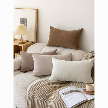 Milk Tea Color Lumbar Pillow, Simple Japanese and French Style, Bedroom Headboard, Living Room Linen Sofa Cushion, Pillowcase Supply Chain