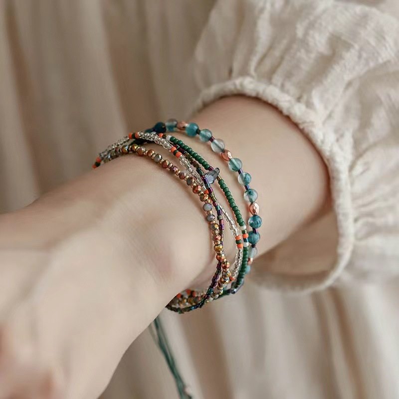 Bohemian Style Colorful Ethnic Style Hand-Woven Beaded Bracelet French Resort Style Adjustable Bracelet Summer