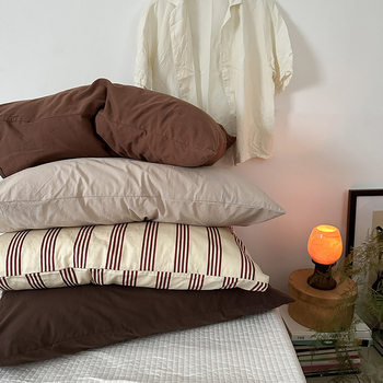 Pillowcase Single Piece Solid Color Ins Simple Striped Pillowcase Single Piece Pure Cotton Pillowcase One Pair Set