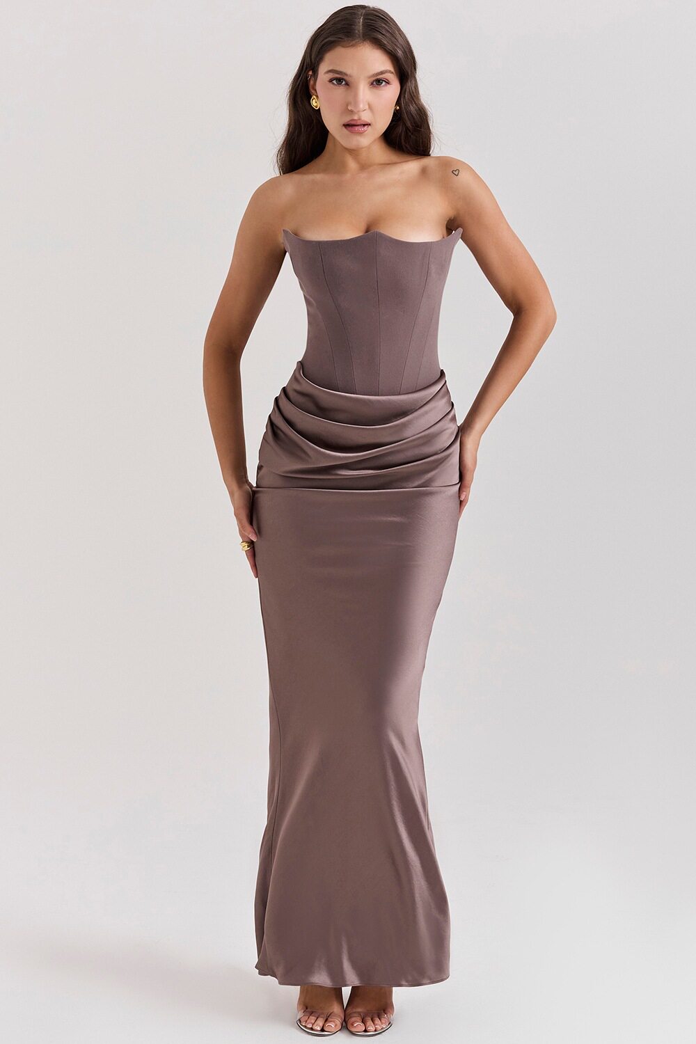Multi Color Strapless Bodycon Jumpsuit Ruched Design Boned Structure Long Length Perfect for Parties and Events