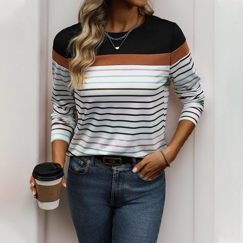 Casual Striped Long Sleeve T Shirt Spring and Autumn Style Comfortable Commuter Wear Wholesale Available