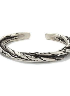 复古原创泰国开口手镯男士霸气复古缠绕扭纹多层手环男纯银手饰品