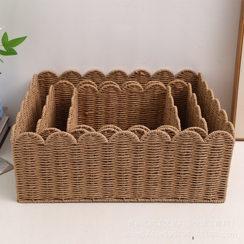 Cross-Border Fan-Shaped Woven Storage Basket Household Large-Capacity Clothes and Sundries Desktop Snacks and Toys Storage Basket