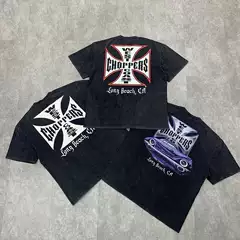 American Style Fashion Brand West Coast choppers Iron Cross Vintage Washed vintage Hole Short Sleeve T-Shirt