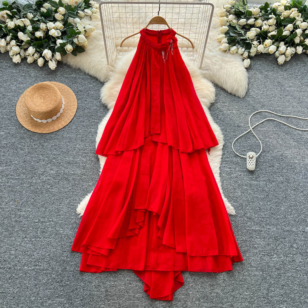 French Inspired Sleeveless Maxi Dress 3D Floral Design Loose Fit Irregular Hem Casual Summer Wear Wholesale