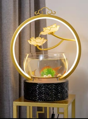 轻奢陶瓷玻璃鱼缸桌面流水喷泉摆件客厅公室招财加湿器开业礼品