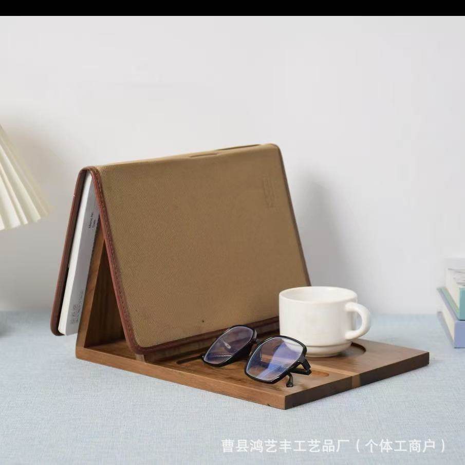 Cross-border New Solid Wood Triangle Book Stand Acacia Wood with Coaster Bracket Reading Rack Home Bedroom Desktop Bookshelf