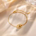 1531-4#gold titanium steel double ring bracelet