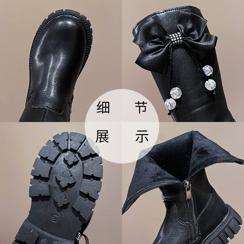 Girls' Velvet Warm Boots 2025 Winter New Korean Style Fashionable Kidsren's Princess Soft-Soled Fashionable Long Cotton Boots