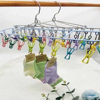 Colorful Windproof Clothes Drying Rack Household Storage Artifact 18/20 Clip Multi-Functional Hook Dormitory Sock Drying Clothes Hanger