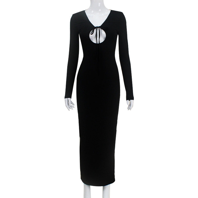 Sexy Hollow Back Long Sleeve Bodycon Dress European Style Lace Up Design Perfect for Parties Wholesale Available