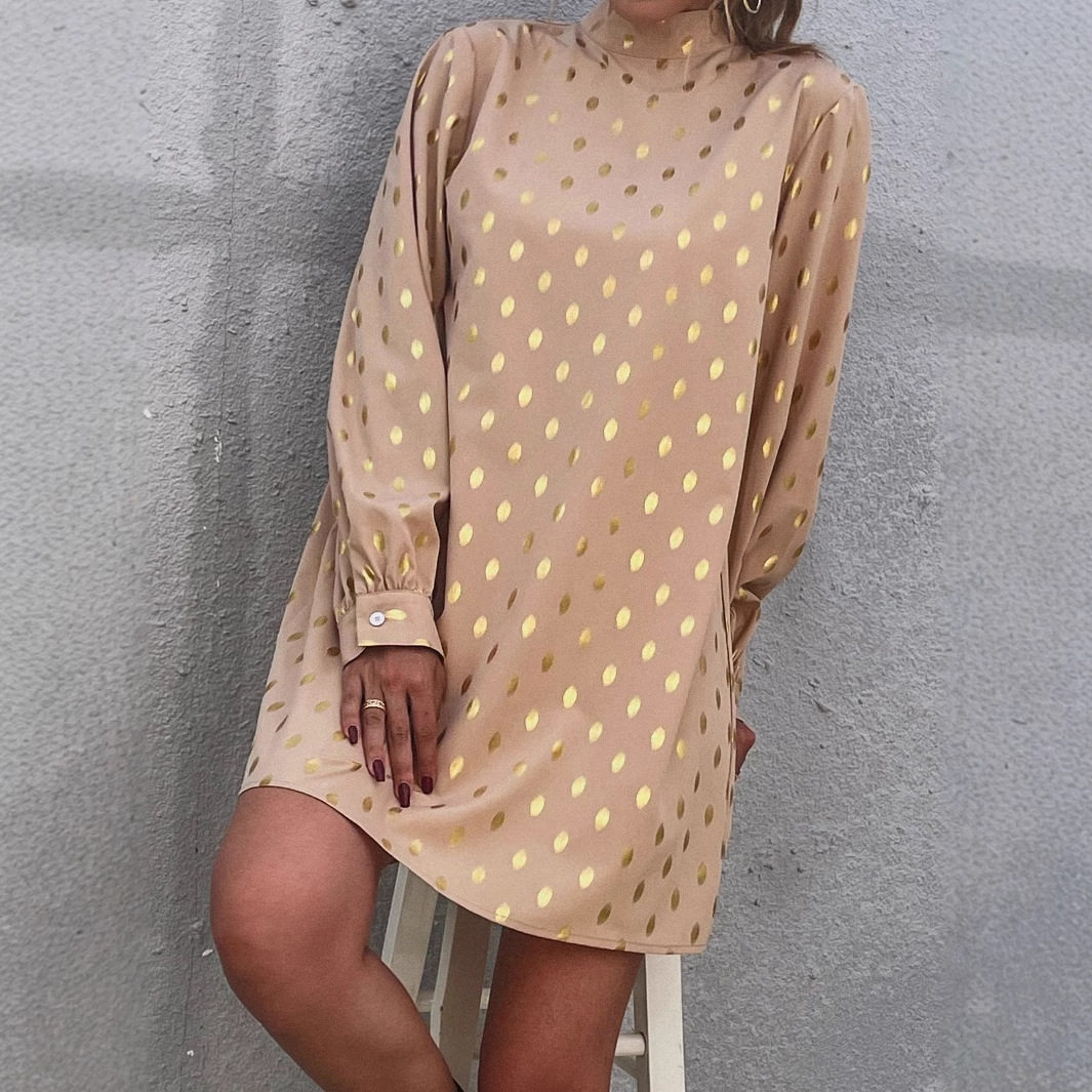 Elegant Polka Dot Long Sleeve Dress Womens Fashion European and American Style Chic Design Perfect for Parties and