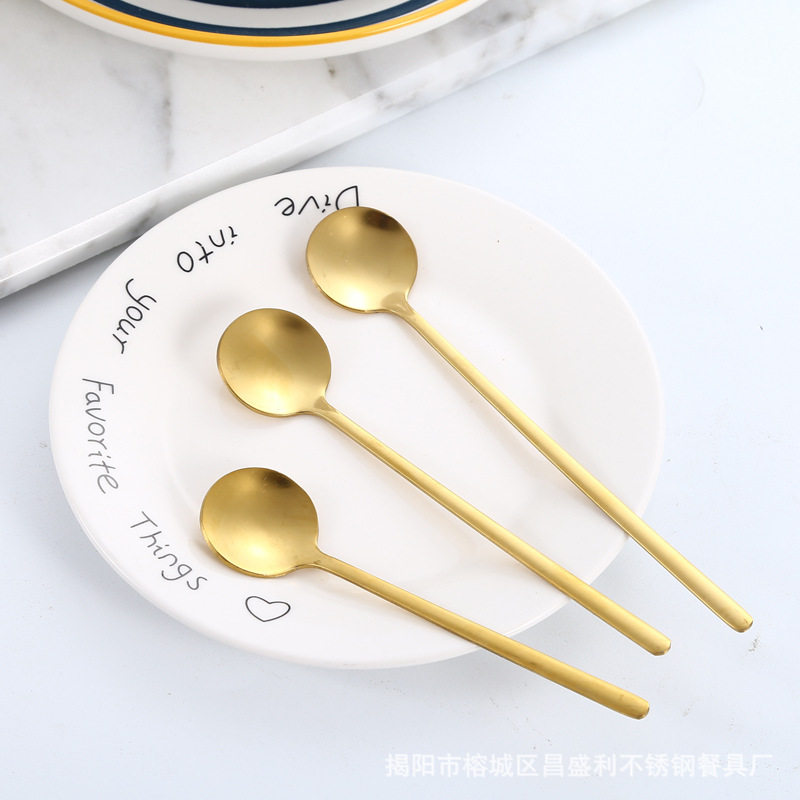 Stainless Steel Long Handle Sakura Spoon Golden Rose Spoon Accompanying Ceremony ins Tremella Spoon Stirring Square Head Spoon Leaf Spoon