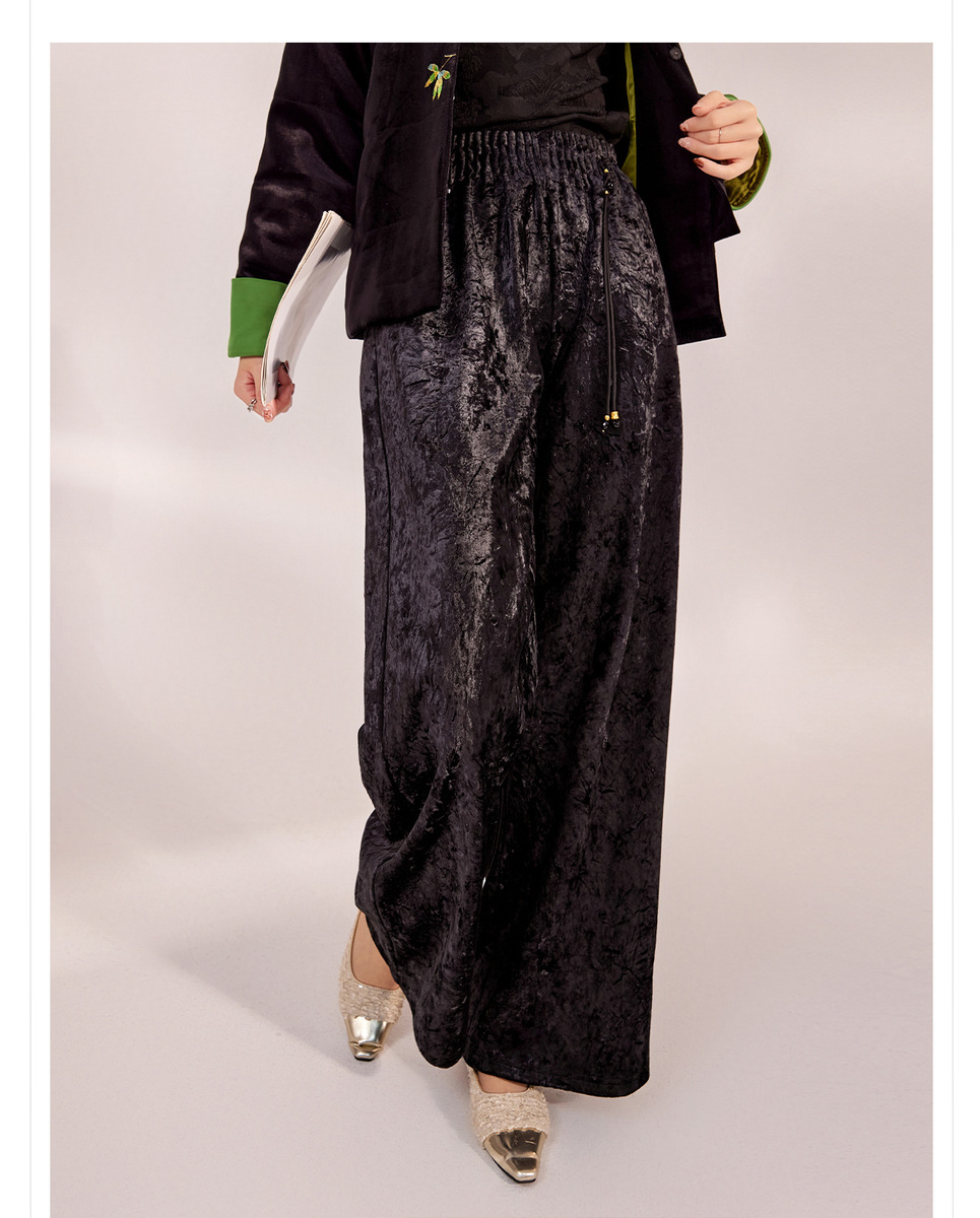 Quần dài nữ cạp cao ống rộng nhung tăm dáng suông thoải mái — Jade Black (Giao hàng ngay hôm nay), Jade Black (Giao hàng trong 7 ngày), Màu mơ sữa (cấp ngay trong ngày), Màu mơ sữa (giao hàng trong 7 ngày)