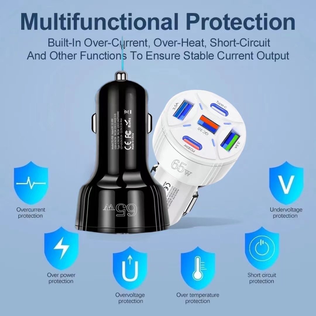 Cross-border new product PD30W for Apple 15 car charger mobile phone super fast charge multi-port one drag five car charge