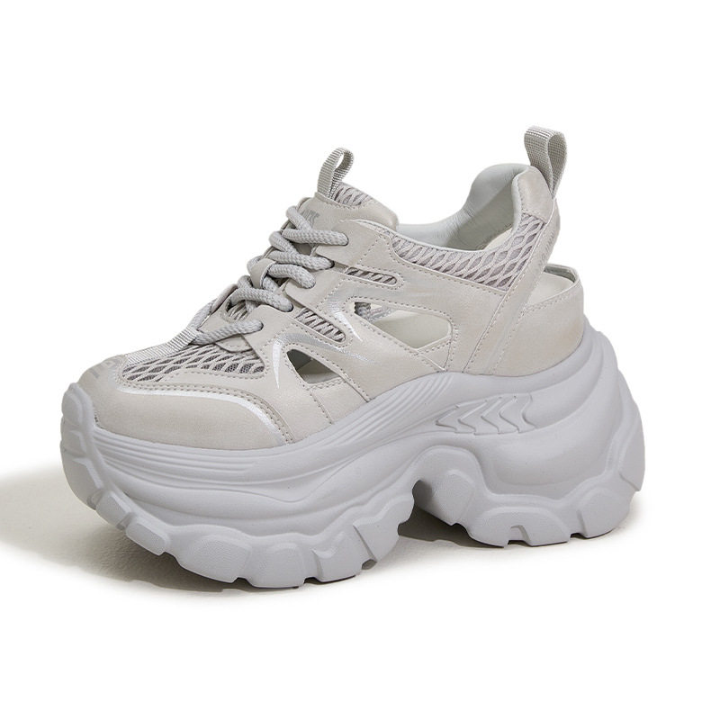 Sandal cao gót nữ hở mũi đế xuồng 8 cm, form mũi tròn, quai trước khoá kéo — Trắng, Xám