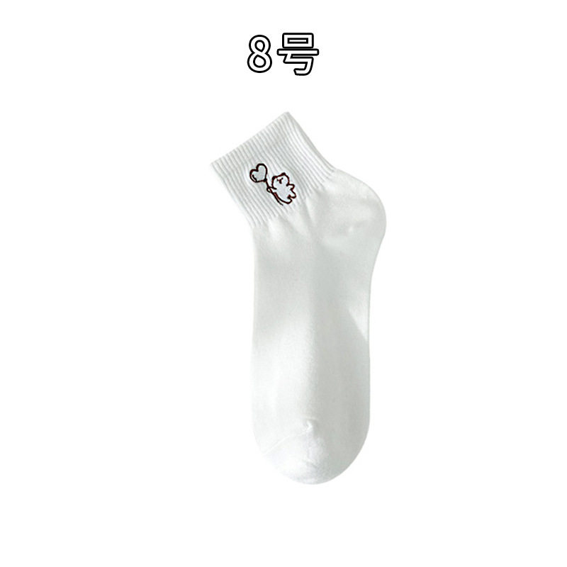 袜子女春夏纯棉中筒袜日系纯色可爱卡通小兔刺绣女袜诸暨袜子批发