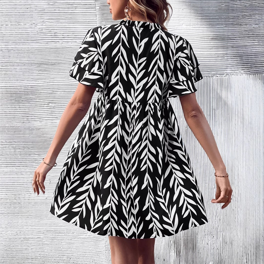 V Neck Floral Print High Waisted Dress Elegant Design Comfortable Fabric Perfect for Summer Events Wholesale Available