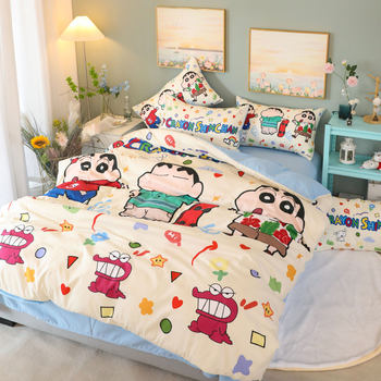 New Crayon Shin-Chan Four-Piece Set for School Season Student Dormitory Three-Piece Fitted Sheet Set for Boys and Girls Cute Quilt Cover