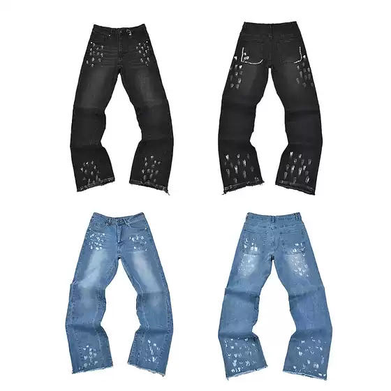 Correct Version of Ga Hand-Painted Splatter Ink Patchwork Drawstring High Street Casual Sweatpants Flared Long Pants for Men and Women
